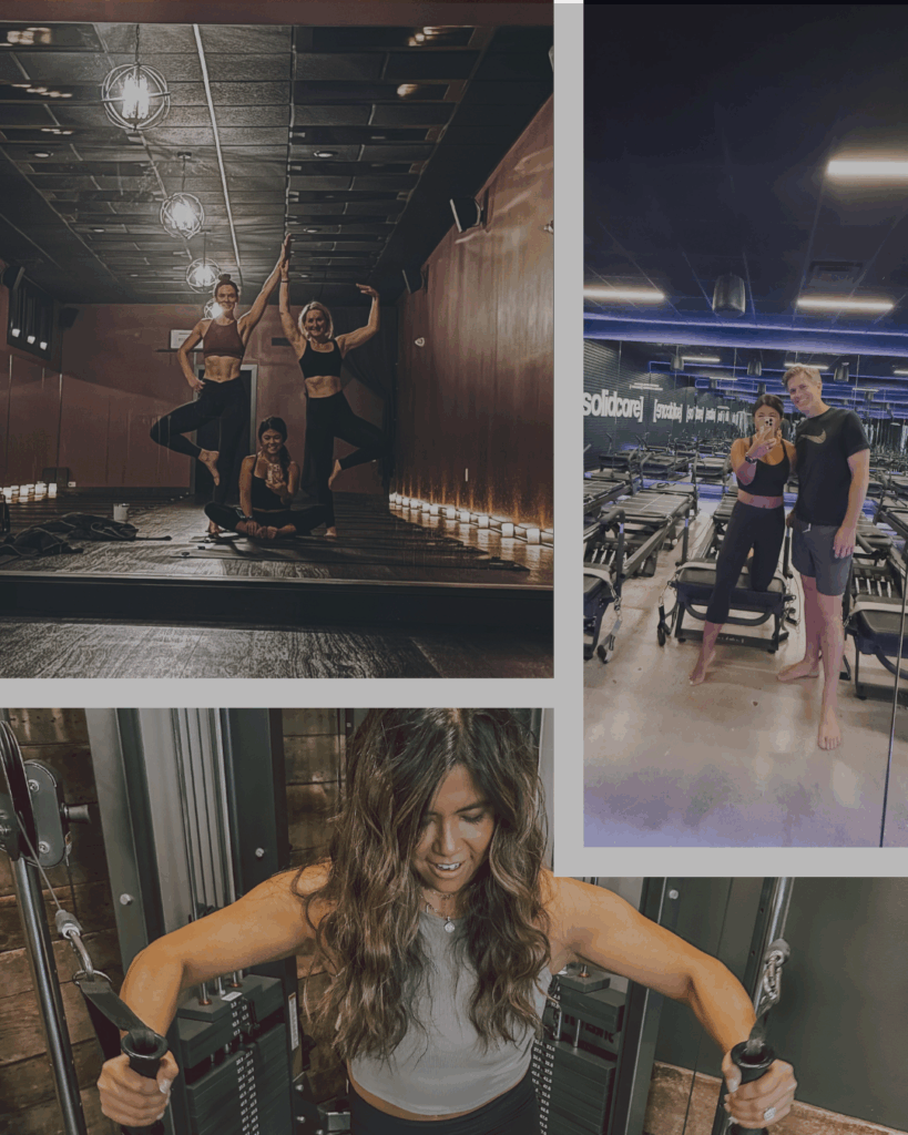 Fractional CMO and Brand + Growth Co. Founder, Tiffany Cooley training at Ritual Hot Yoga, Be Fitness, and Solidcore—showing real wellness habits like yoga, strength training, and muscle building beyond Instagram trends.